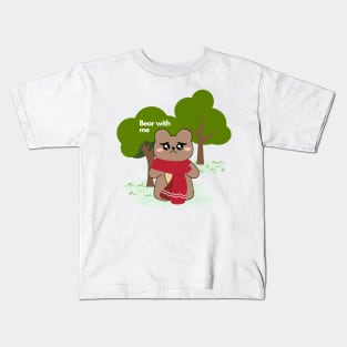 Cute Bear with me forest green garden illustration Kids T-Shirt